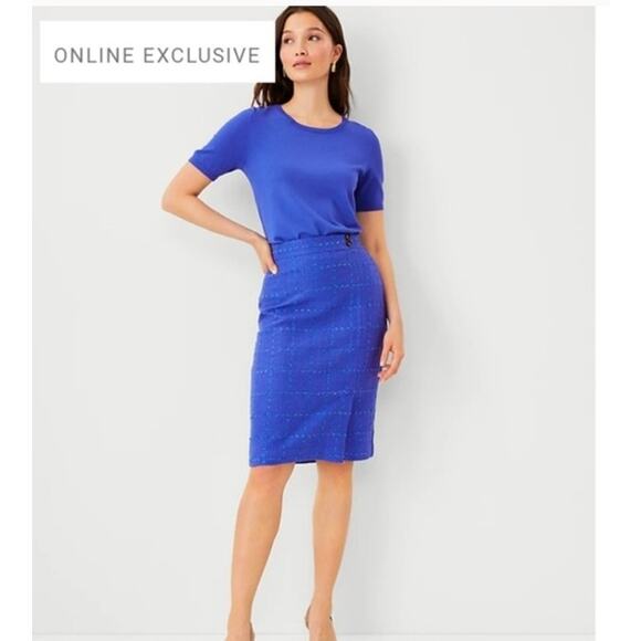 Ann Taylor Blue Tweed Sailor Pencil Skirt Career wear Size 8 - Picture 1 of 13